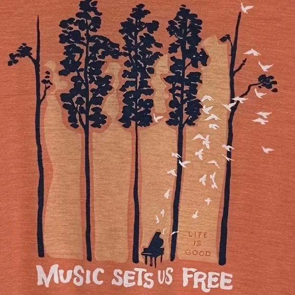Life is Good Orange Graphic T-shirt “Music Sets Us Free” Sz L - Picture 5 of 5